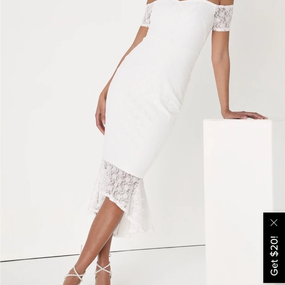 Lulus ivory lace off the shoulder midi dress - Picture 1 of 3